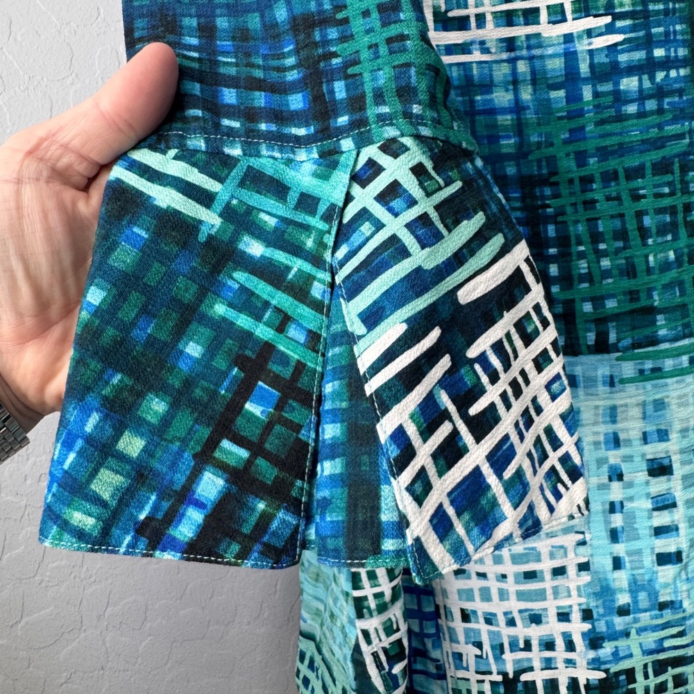 Ali Miles Large Jacket Blue 3/4 Sleeve Abstract Grid Button Front Textured Artsy - Picture 6 of 6